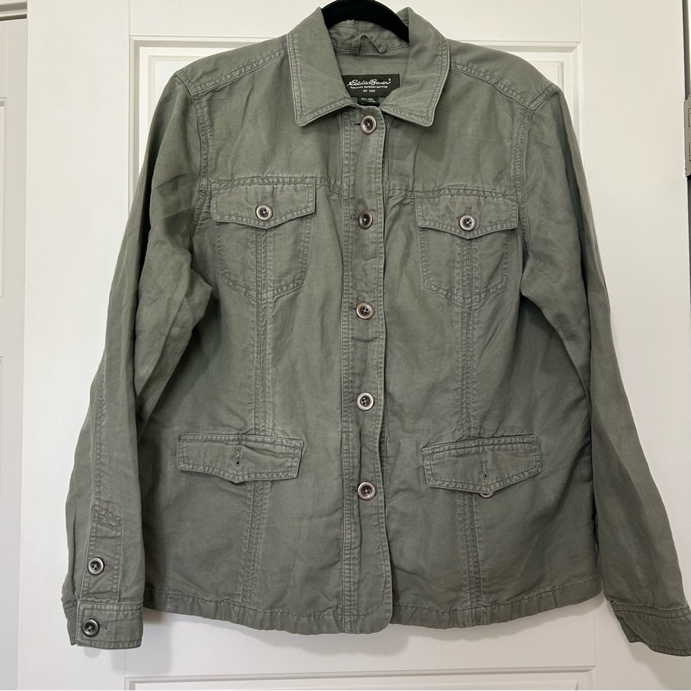 Eddie Bauer Green Utility Jacket with Collared Neckline